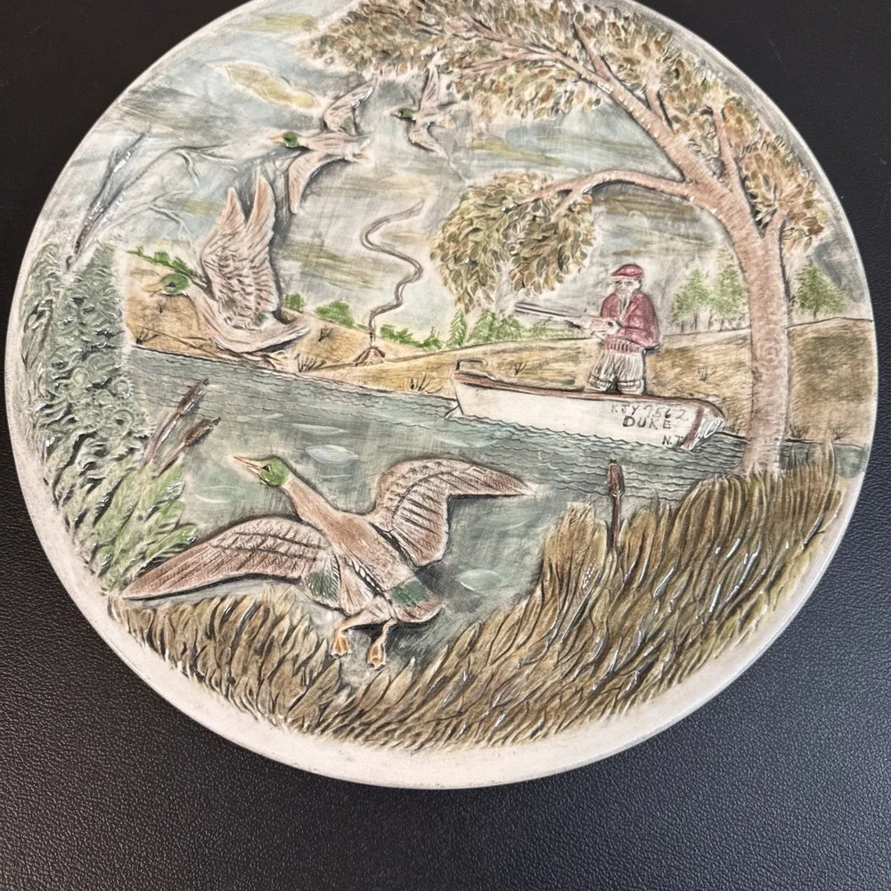 Hand Painted Duck Hunting Plate Duke NJ Painted On Boat Side Beautiful Display